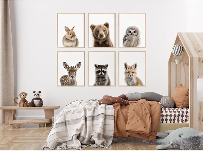 Nursery Animal Wall Art Pictures Baby Safari Canvas Wall Decor Jungle Woodland Wall Art Cute Animal Prints Paintings Nursery Kids Posters for Boys Girls Room Bedroom 12x16 Inch Unframed Set of 6