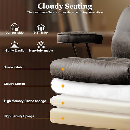 Mid Century Modren Big and Tall Office Chair,Large Ergonomic Executive Chair for Heavy Duty People, Desk Task Chair with Wheels, Faux Lether Fabric Wide Chair for Home Sturdy,Grey