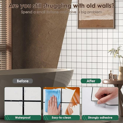 Peel and Stick Backsplash Tiles 20 Sheets 12''x12'' PVC Self Adhesive Wall Tiles Back Splash Wall Panels Stick on Backsplash for Kitchen Bathroom Laundry Room, White Checkered