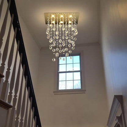 Glam Crystal Chandelier with Bulb Rain Drop Pendants Ceiling Light LED Lighting Rectangular Dining Room Light Fixture Dimmable LED Light