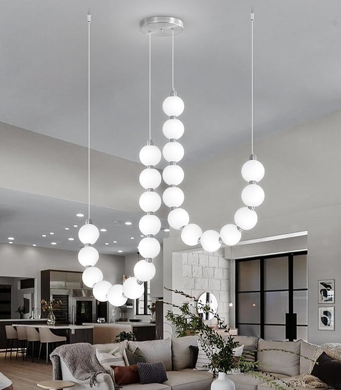 Modern Chandeliers LED Dimmable Light Acrylic Balls Ceiling Pendant Lighting for Dining Room Living Room Bedroom Adjustable Hanging Lights 45 Watts Silver Lamp
