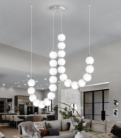 Modern Chandeliers LED Dimmable Light Acrylic Balls Ceiling Pendant Lighting for Dining Room Living Room Bedroom Adjustable Hanging Lights 45 Watts Silver Lamp