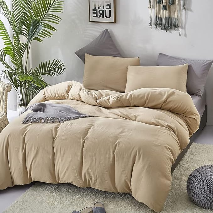 CLOTHKNOW Champagne Queen Size Comforter Set 3Pcs Light Brown Bedding Comforter Sets Beige Queen Comforter Light Khaki Comforter with 2 x Pillowcases