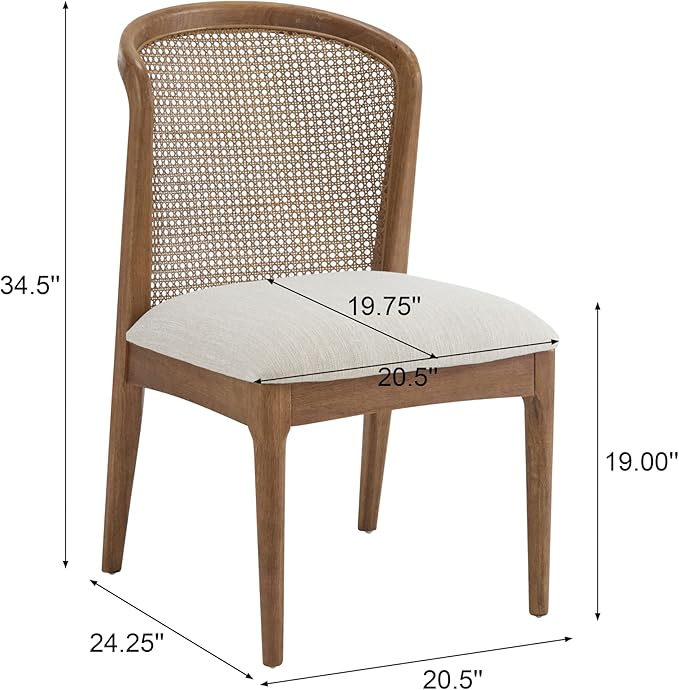 Christopher Knight Home Lilia Dining Chairs Set of 2, Modern Dining Chair with Fabric Upholstery, Rubberwood Frame Kitchen Chairs with Cane Webbing, Extra Seat for Dining Room, Beige + Walnut