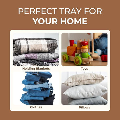 Set Of 2 Large Woven Blanket Baskets | Round Wicker Rattan Storage Floor Baskets for Shoe In Living Room | Extra Big Boho Rattan Laundry For Pillow, Blanket, Clothes