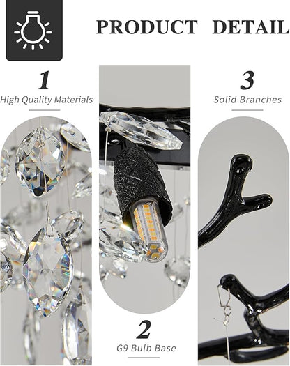 Modern Black Crystal Chandeliers for Living Room, Tree Branch Chandelier 14 Lights Rectangular 47.2" Hanging Pendant Light Fixture for Kitchen Island Dining Room Foyer Entryway