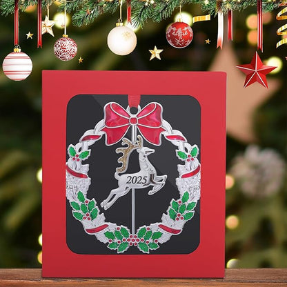 Christmas Ornaments, Metal Christmas Tree Ornaments Dated 2025 Silver Rotatable Funny Christmas Ornaments Decorative Keepsake Reindeer Decoration
