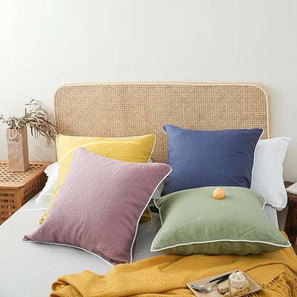 Simple&Opulence 100% Linen Euro Sham Covers with Piping Trim, 26"x26" Pillow Cover Set of 2, Breathable Pillow Shams for Bed Couch Decorative Cushions, Sage Green