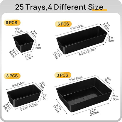 Vtopmart 25 PCS Desk Drawer Organizers Set, 4-Size Versatile Plastic Drawer Organizer Desk Accessories Office Organizers and Storage, Bathroom, Makeup, Vanity, Black