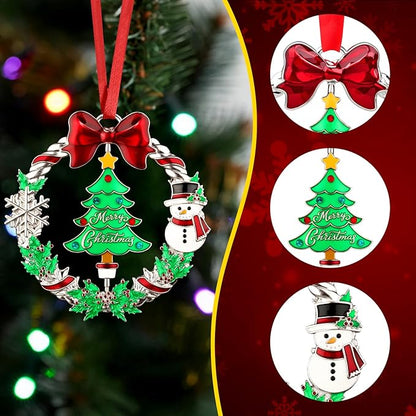 Christmas Ornament 2025 for Christmas Tree Hanging Decorations, Xmas Wreath Ornament with Rotatable Christmas Tree, Dated 2025 Metal Xmas Ornament for Holiday Decorative Keepsake Gift