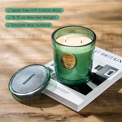 M&SENSE Large Two-Wick Soy Candle | Evergreen Pine & Emerald Green | 19.8 oz, 120H Burn Time | Luxury Scented Candle for Relaxation, Gifting, Home Décor | Ideal for Bedroom, Office, Party Ambiance