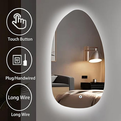 LuxenHome Asymmetrical LED Lighted Mirror for Bathroom, 31"x23" Accent Wall Mirror with Lights, Irregular Vanity Mirror, Washbasin Backlit Led Illuminated Mirror,Entryway, Living Room