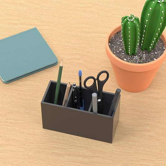 NIUBEE Acrylic Pen Holder 3 Compartments, Black Pencil Organizer Cup for Countertop Desk Accessory Storage