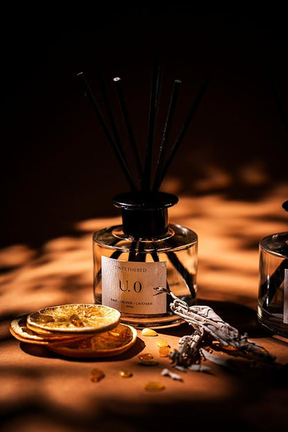 U.0 Luxury Reed Diffuser - Sage, Orange & Amber Scent | 100% Natural Essential Oils | Calming & Refreshing Home Fragrance | Long-Lasting Aromatherapy for Home, Office & Bathroom (5oz | Up to 5 Months)