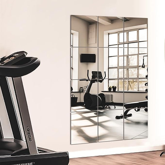 Home Gym Wall Mirror, 14"x12"x12PCS Full Length Home Gym Workout Mirror for Garage, Bedroom, Living Room, Over The Door