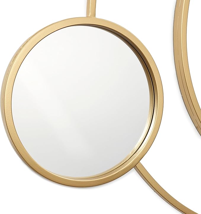 LuxenHome 31.5"x25.5" Round Wall Mirror, Orbit Modern Gold Metal Frame Wall Mounted Circles Decorative Accent Mirror for Bathroom Entryway, Bedroom, Living Room, Dining Room