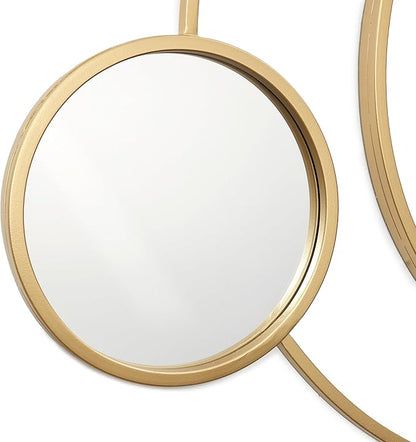 LuxenHome 31.5"x25.5" Round Wall Mirror, Orbit Modern Gold Metal Frame Wall Mounted Circles Decorative Accent Mirror for Bathroom Entryway, Bedroom, Living Room, Dining Room