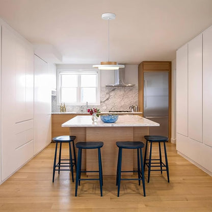 Mid Century Modern Pendant Lighting,15.7 inch,Natural Wood Cap, 3000K/Warm White/22W,Dimmable LED Pendant Light Fixtures, for Kitchen, Dining Room, Living Room