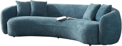 KEIKI 103" Boucle Half Moon Curved Sectional Sofa with 4 Throw Pillows, Modern 5-Seater Teddy Fleece Leisure Couch with Curved Backrest, Easy Assembly, for Apartment, Living Room, Bedroom, Blue