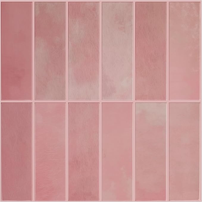 5 Pack Peel and Stick Backsplash Subway Tiles, Extra Thick 3D Wall Panels, Heat & Water Resistant, Easy DIY Kitchen, Bathroom, Laundry, Fireplace & Rental Home Wall Décor (12 x 12 in), Pink