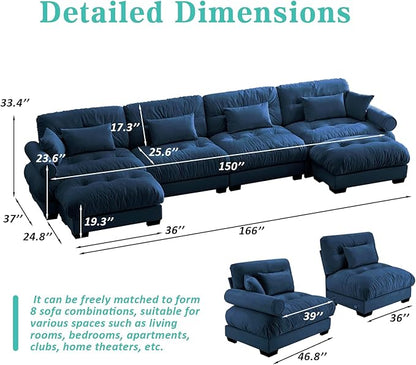 SoarFlash Sectional Sofa Couch, U Shaped Modern Modular Sofa with Solid Wood Legs, Couches Sofas for Living Room Apartment, Comfortable Couches, Blue