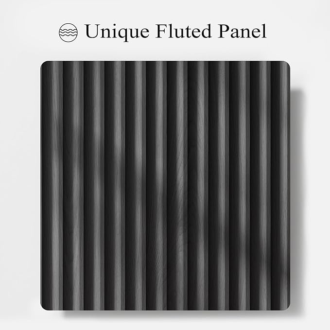 Fluted Nightstand Set of 2 with Charging Station, 23.6" Wood Bedside Table with Solid Wood Handle, Mid Century Moden End Table, 3 Drawer Dresser for Bedroom, Living Room, Black