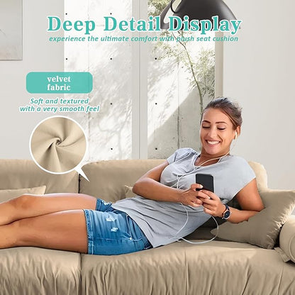 SoarFlash Living Room Velvet Sofa, Loveseat Sofa for Apartment, Storage Sofa with Solid Wood Frame, Easy to Install (93.7inch, Brown)