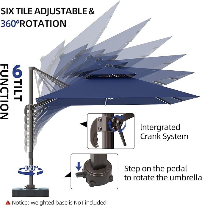 10x13FT Cantilever Outdoor Patio Umbrellas, Double Top Large Rectangle Umbrella, Heavy Duty 360° Rotation Offset Outdoor Sun Shade Umbrella for Garden Deck Pool Backyard, Navy Blue