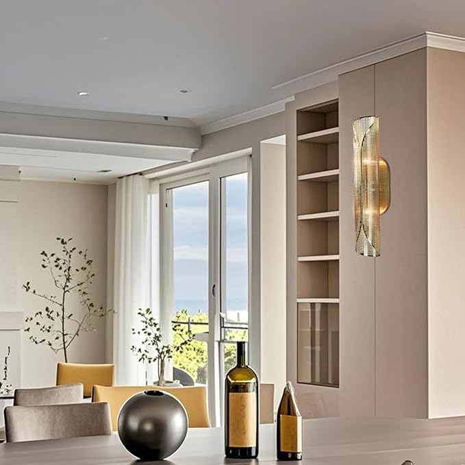 Modern Aged Brass Curved Rounded Perforated Metal Canopy Double Wall Sconce, Hand-Made Wall Mounted Light Beside Mirror, Wall Light for Hallway, Bedroom, Living Room