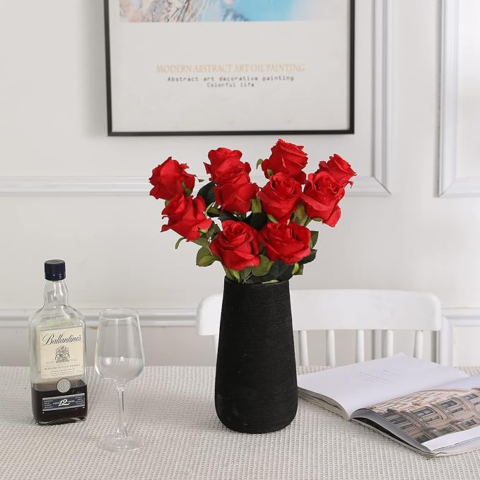 Nubry 8pcs Artificial Silk Roses Bulk,Fake Roses Flower with Stems Realistic Flowers for Wedding Centerpiece Home Party Decor(Dark Red)