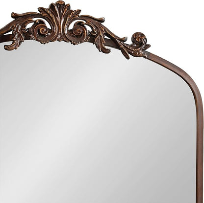 Kate and Laurel Arendahl Glam Arched Tall Panel Mirror; 24 x 42; Bronze; Traditional Baroque Large Body Wall Mirror with Ornate Garland Inspired Crown