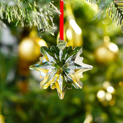 2025 Clear Crystal Snowflake Ornaments for Christmas Tree 3.15" Glass Crystal Star Ornament for Tree