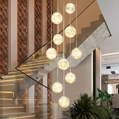 10-Light LED Staircase Chandelier Crystal Ceiling Lights Large Chandeliers for High Ceilings, Entryway Modern Lighting Fixture Villas and Stairs, Adjustable Length 16" W x79H，50W