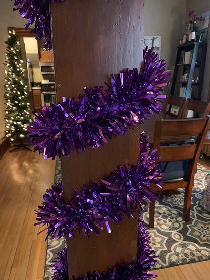 TCDesignerProducts Purple Metallic Twist Garland - 4" x 25' roll, Parade Float Decorations for Trailer Or Golf Cart, Metallic Tinsel Garland, Christmas Garland Décor for Home and Party