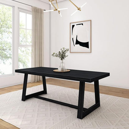 Plank+Beam 84 Inch Farmhouse Dining Table, Solid Wood Rustic Kitchen Table, Large Wooden Rectangular Dinner Table for Dining Room, Home Office, Living Room Furniture, Easy Assembly, Black Wirebrush