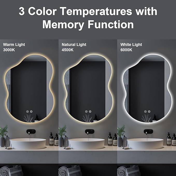 35"x25" Asymmetrical LED Vanity Mirror for Bathroom with Front & Backlit, Anti-Fog, 3 Light Colors, Dimmable, Wall-Mountable [Horizontal/Vertical]