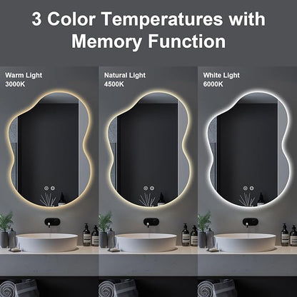 35"x25" Asymmetrical LED Vanity Mirror for Bathroom with Front & Backlit, Anti-Fog, 3 Light Colors, Dimmable, Wall-Mountable [Horizontal/Vertical]