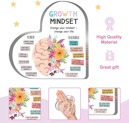 Growth Mindset Decor, Mental Health Therapy Office School Art Educational Challenging Thoughts Affirmation Decorations Positive Sayings Inspirational Gifts Acrylic Heart Inspirational Gift for Teacher