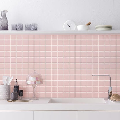 Alwayspon 10 Sheets 10"x10" Pink 3D Vinyl Backsplash Tiles, Self-Adhesive Peel and Stick Wall Tile Stickers Stick on Subway Tiles for Kitchen Bathroom Wall