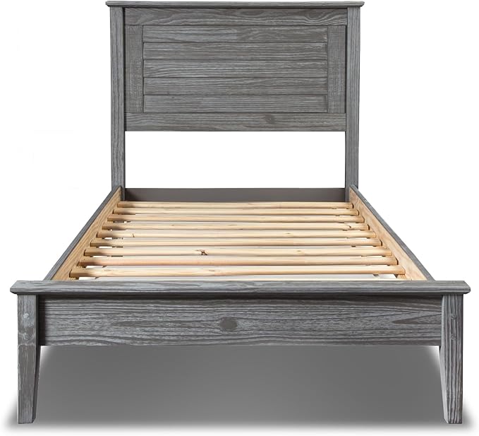 Grain Wood Furniture Greenport Solid Wood Platform Bed, Twin Size, Brushed Grey