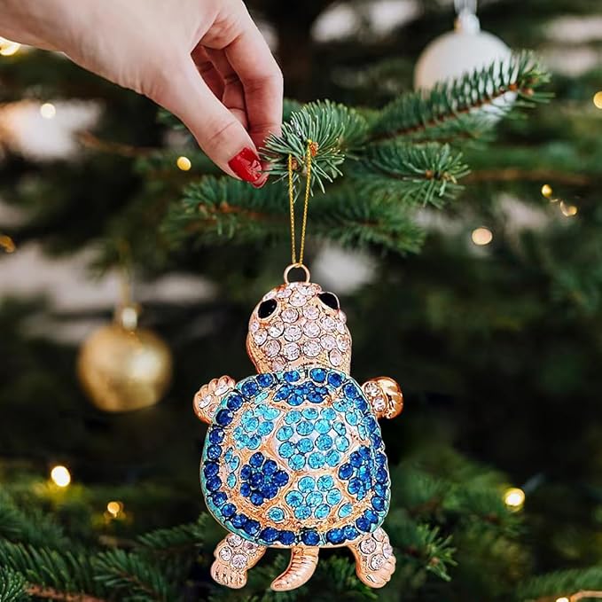 Sea Turtle Ornament,Rhinestone Turtle Christmas Tree Ornaments,Beach Themed Christmas Ornament,Ocean Ornaments 2025,Sea Turtle Gifts for Women
