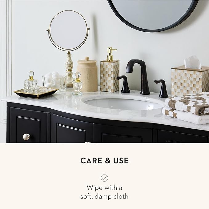 MACKENZIE-CHILDS Glass Tray, Decorative Bathroom Counter Tray, Small, Brown-and-White Mocha Check