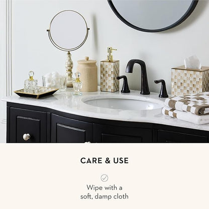 MACKENZIE-CHILDS Glass Tray, Decorative Bathroom Counter Tray, Small, Brown-and-White Mocha Check