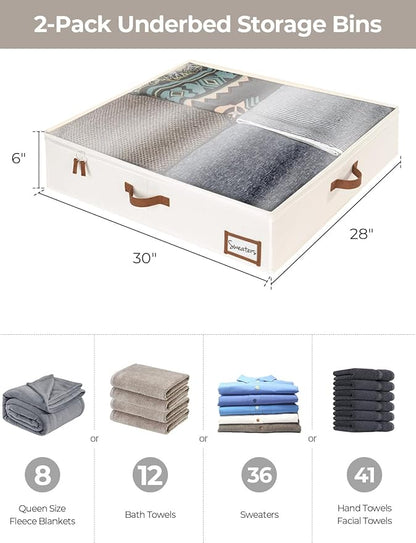 StorageWorks Underbed Storage Box, Under Bed Clothes Organizer With Sturdy Structure and Ultra Thick Fabric, 30" L x 28" W x 6" H, 2 pack