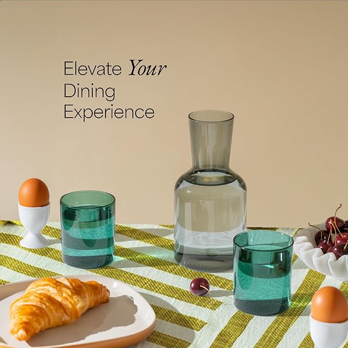 Glass Carafe and Cup Set | BPA Free, Dishwasher Safe, Durable & Lightweight | Ideal for Cold & Hot Beverages - Charcoal Gray & Pine