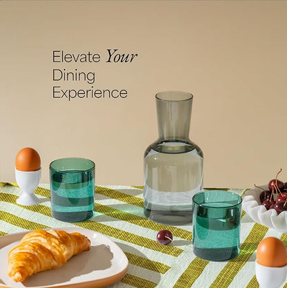 Glass Carafe and Cup Set | BPA Free, Dishwasher Safe, Durable & Lightweight | Ideal for Cold & Hot Beverages - Charcoal Gray & Pine