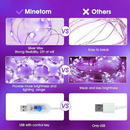 Minetom Curtain Lights, 300 LED Dimmable Fairy Lights with Remote and Timer, 8 Modes, USB Powered String Lights for Room Wall Party Xmas Indoor Decor, Purple