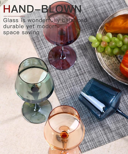 Hand Blown Colored Wine Glasses Set of 6-18oz Multi Colored Square Wine Glasses with Tall Long Stems and Flat Bottom,Crystal Colorful Wine Glass-Wedding,Birthday Gifts Gifts