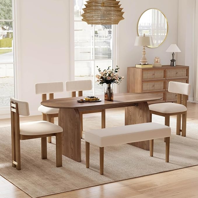 70" Farmhouse Oval Dining Table, Heavy-Duty Wood Dining Room Table for 4-6 Seats, Kitchen Table & Home Desk with Easy-Clean Tabletop, Walnut