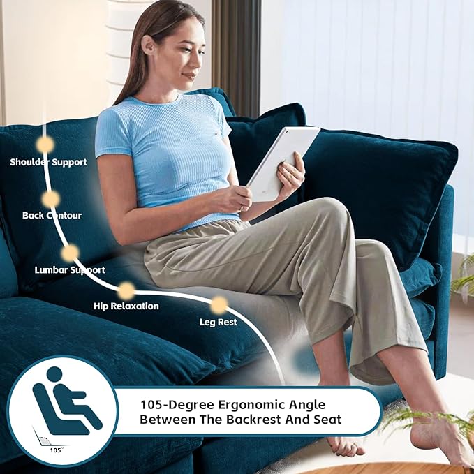 SoarFlash Chenille Sectional Sofa, Comfy L Shaped Modular Coush Sofa with Ottoman, Modern 4 Seat Couch Deep Seat Sofa Set for Living Room,Deep Blue